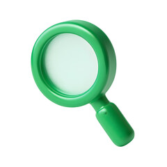 3d icon of green magnifying glass isolated on transparent background, a tool for search and investigation