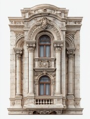 Obraz premium architectural details intricate architectural details such as grand windows stone arches and ornate carvings isolated on a transparent background png file