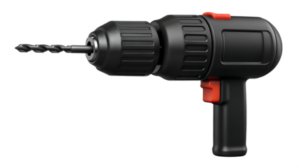 Corded drill with red accents isolated on a transparent background tool power tool