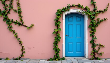 Vibrant Blue Door with Ivycovered Wall Scene