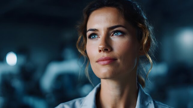 Female engineer monitoring  powered hines in a high tech factory - Powered by Adobe