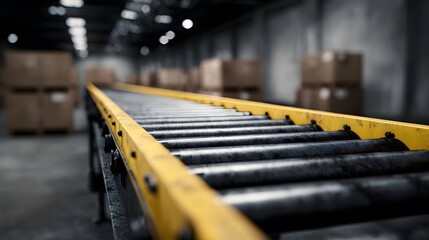 Fototapeta premium Efficient conveyor belt system in an industrial warehouse