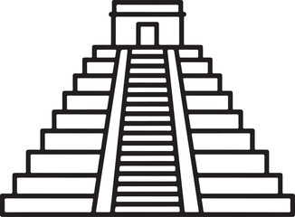 Ancient mayan pyramid steep steps architectural landmark line art symbol