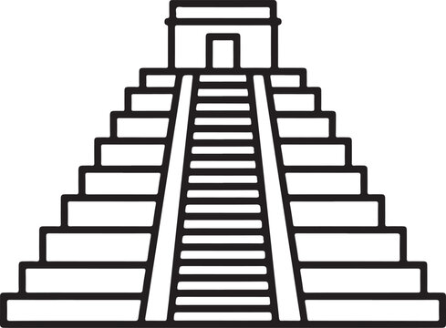 recommend clip art: Ancient mayan pyramid steep steps architectural landmark line art symbol