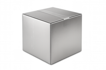 Sealed silver package isolated on transparent background, perfect for delivery and e-commerce visuals