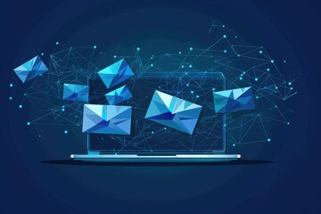 Laptop receiving emails, network, digital communication, online correspondence, data transfer, global connectivity, website background, for web design