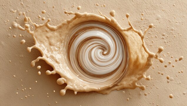 Beige liquid splash, spiral swirl