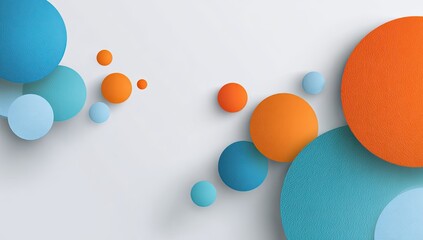 Abstract background with layered circles in varying shades of orange, teal, and light blue on a light gray backdrop