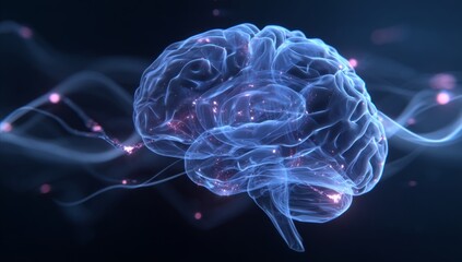 Obraz premium Digital Neural Brain Illustration with Glowing Connections and Abstract Technology Style