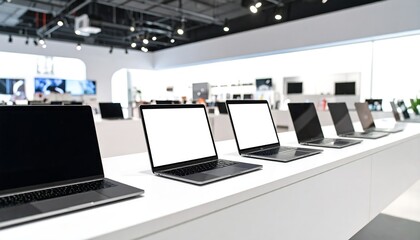 Display of laptops in a modern electronics store