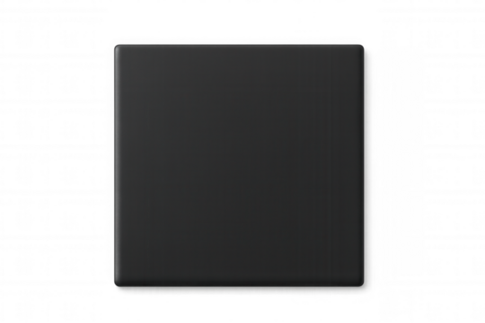Black square button with transparent background, perfect for web design, app interfaces, or any project needing a sleek, customizable element