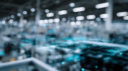 Smart factory overview with digital interface overlay