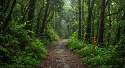 Obraz premium Lush Green Rainforest Path