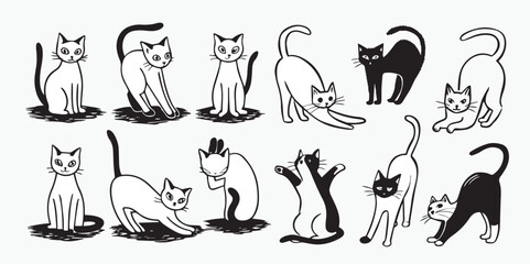 Fototapeta premium Cat With Many Poses Vector Illustration, Cute Kitty Cartoon Set