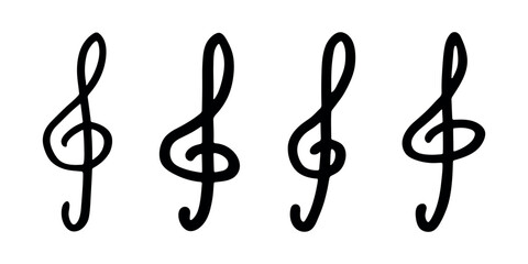 Set of treble clef doodle. Hand drawn musical symbol. Single element for print, web, design, decor, logo