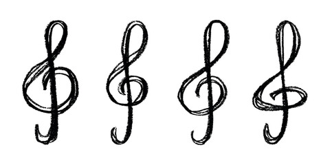 Set of treble clef doodle. Hand drawn musical symbol. Single element for print, web, design, decor, logo