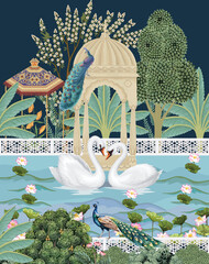Mughal temple with swans on water © Mini Journal