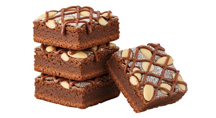 Isolated Stack of Chocolate Brownies with Almonds