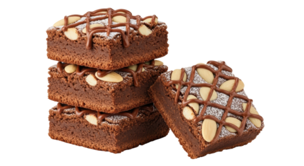 Isolated Stack of Chocolate Brownies with Almonds