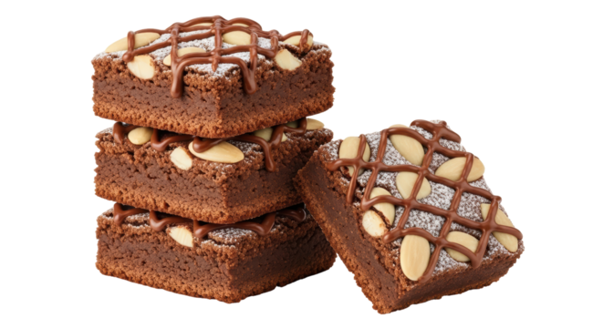 Isolated Stack of Chocolate Brownies with Almonds