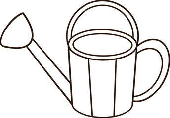 Black line of a watering can with a handle on a transparent background.