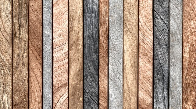 An array of assorted wooden planks presents a rich tapestry of rustic textures and various color tones beautifully.