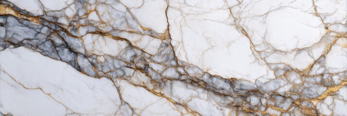 Detailed close-up of white marble with gold and grey veining