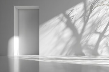 Minimalist interior with natural light and shadow