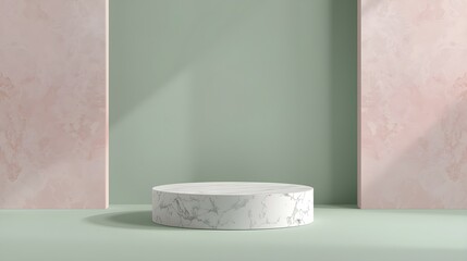 Minimalist 3d product display stand with soft pastel geometric background ideal for cosmetics and skincare presentation mockups