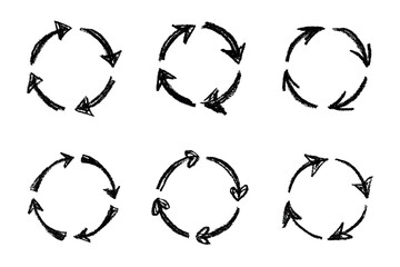 Set of hand drawn recycle arrow icon Recycling resources symbol Reuse of materials, zero waste, green environment, saving the planet