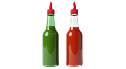 Isolated Green and Red Hot Sauce Bottles