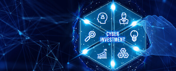Cyber Investment with hologram businessman concept.  3d illustration