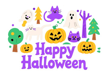 Vector poster with “Happy Halloween” text in spooky typography.