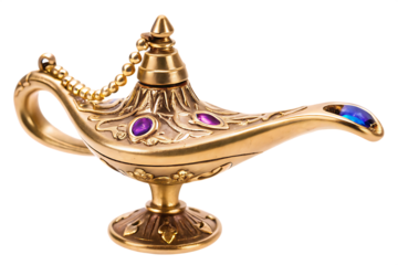 Ornate golden lamp purple blue gems isolated on a transparent background decorative