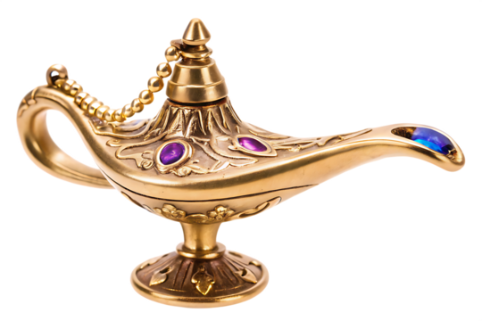 Ornate golden lamp purple blue gems isolated on a transparent background decorative - Powered by Adobe