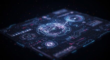 Dynamic digital interface glows with futuristic data streams and network connections, symbolizing innovation