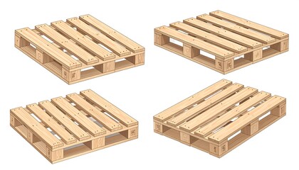 Wooden Euro Pallets Isometric Illustration: Versatile Shipping and Storage Solutions