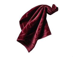 Velvet towel in burgundy color on transparent background