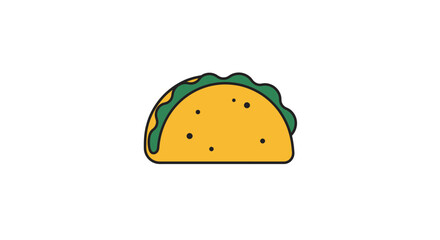 Minimalist Flat Vector SVG Icon of Taco with Green Lettuce and Yellow Shell in Modern Style for Food and Culinary Design