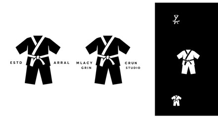 Minimalist Vector SVG Illustration of Karate Gi Uniforms with Black and White Flat Design Style for Martial Arts Branding