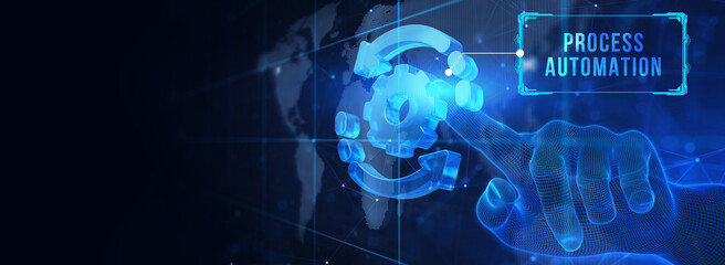 Business process automation, industrial technology innovation, optimization concept. 3d illustration