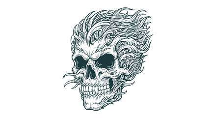 Fototapeta premium Line Art Skull Vector SVG Illustration with Flames Modern Gothic Style Monochrome Design