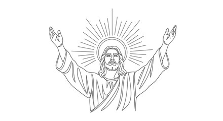 Line Art Vector SVG Illustration of Jesus Christ with Radiant Halo in Minimalist Religious Style for Web and Digital Design