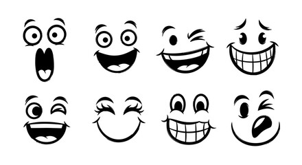 Cartoon Smile Face Vector SVG Set with Expressive Line Art Style for Web and Digital Design