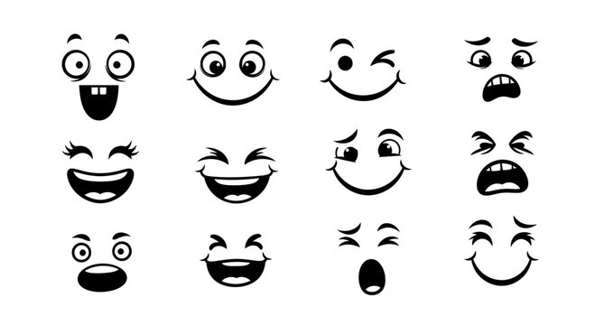 Line Art Emoji Vector SVG Set of Expressive Faces in Minimalist Style for Web and App Design