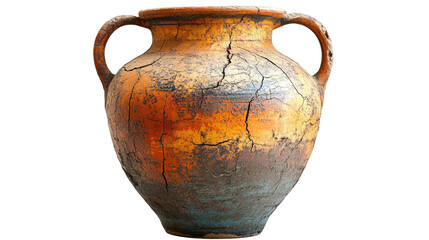 Ancient cracked amphora cut out on white background