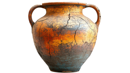 Ancient cracked amphora cut out on white background