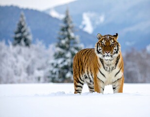 Fototapeta premium Siberian tiger standing in snowy landscape