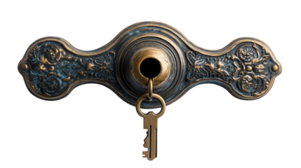 Antique bronze door handle with keyhole