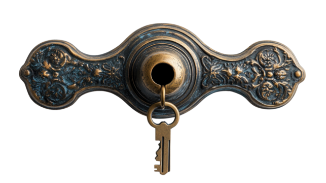 Antique bronze door handle with keyhole